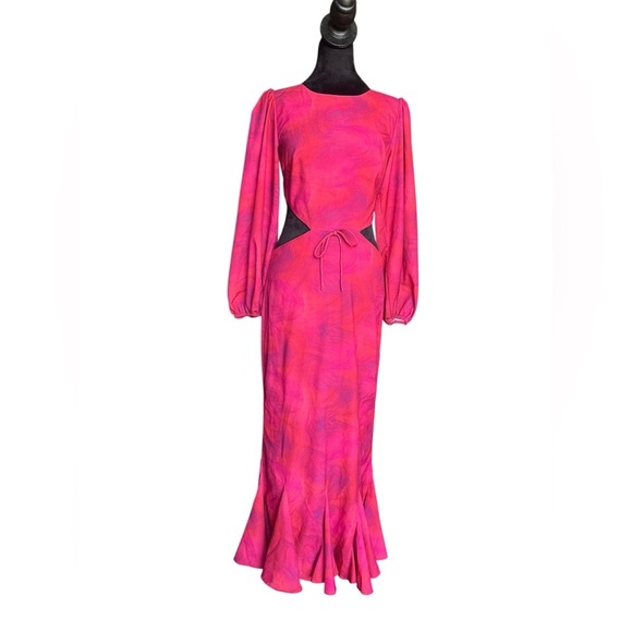 Rhode Chiara Dress Size 6 Lovers Lane Red Cutout Long Sleeve NWT Ruffle Hem - Picture 3 of 8